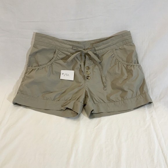 Daryl K - Tan shorts with button flap and tie waist.  Size 4.  100% cotton - Picture 1 of 5